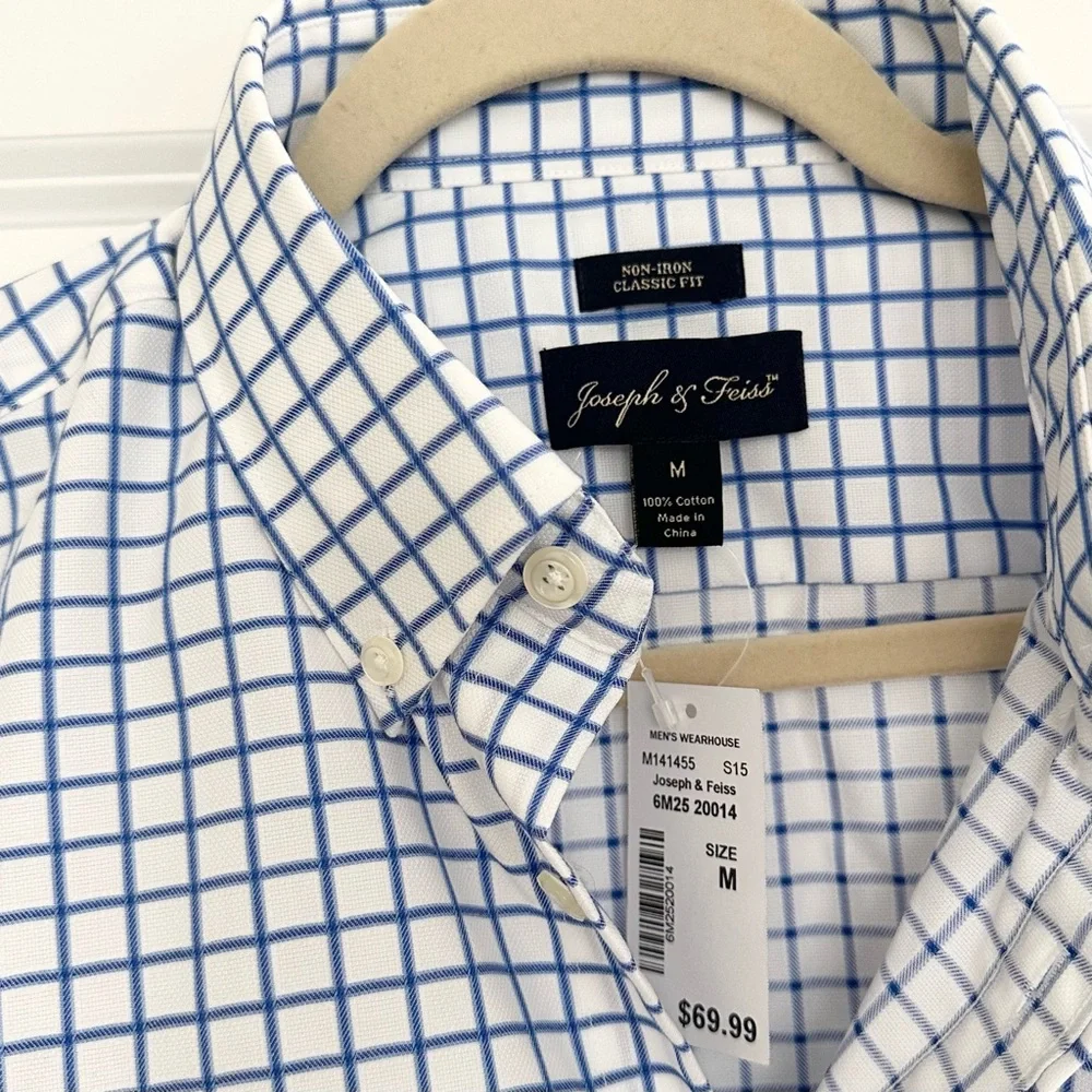 Joseph & Feiss Blue & White Checkered Non Iron Classic Fit Cotton Dress Shirt